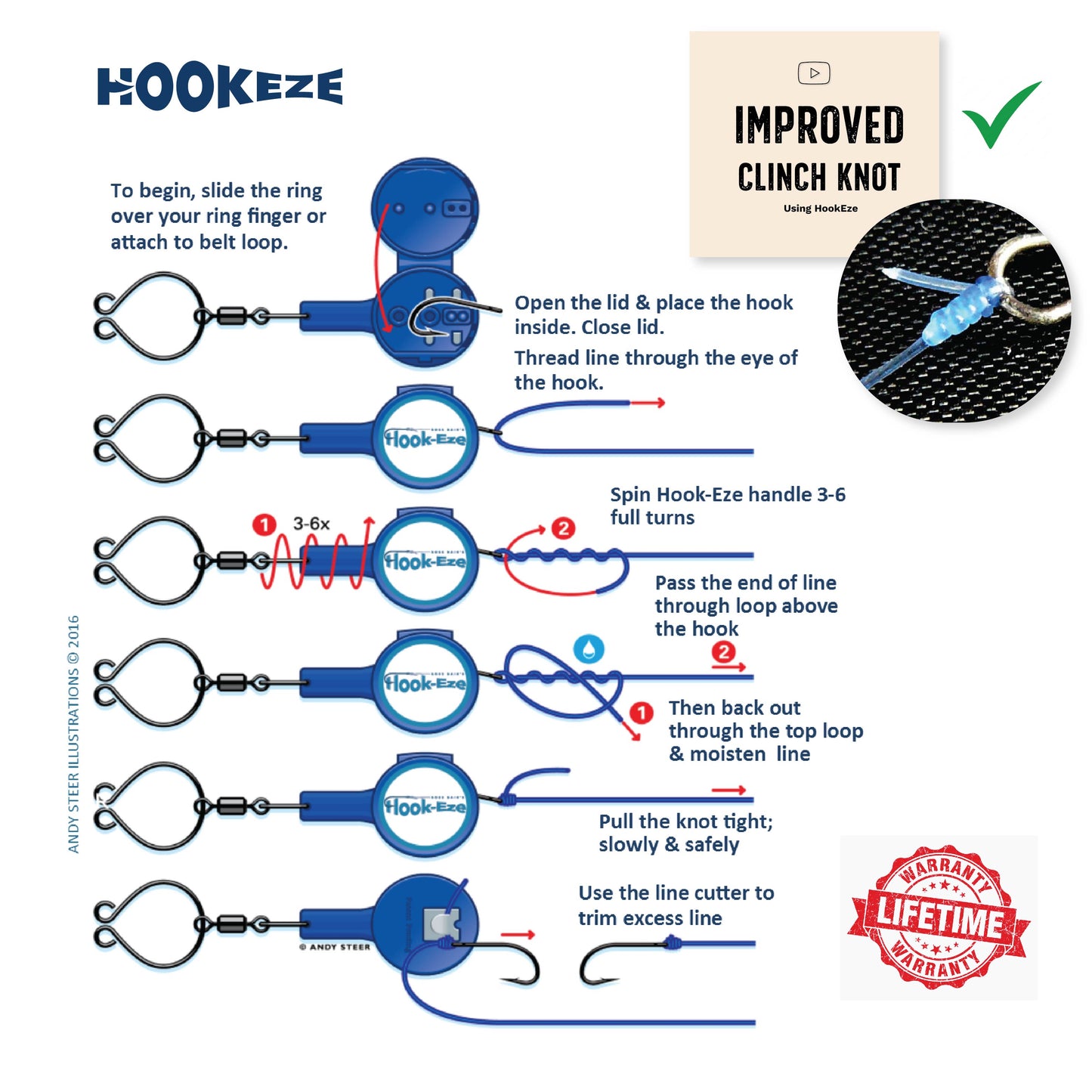 Hook-Eze Fishing Knot Tying Tool (Standard) & Hook Remover