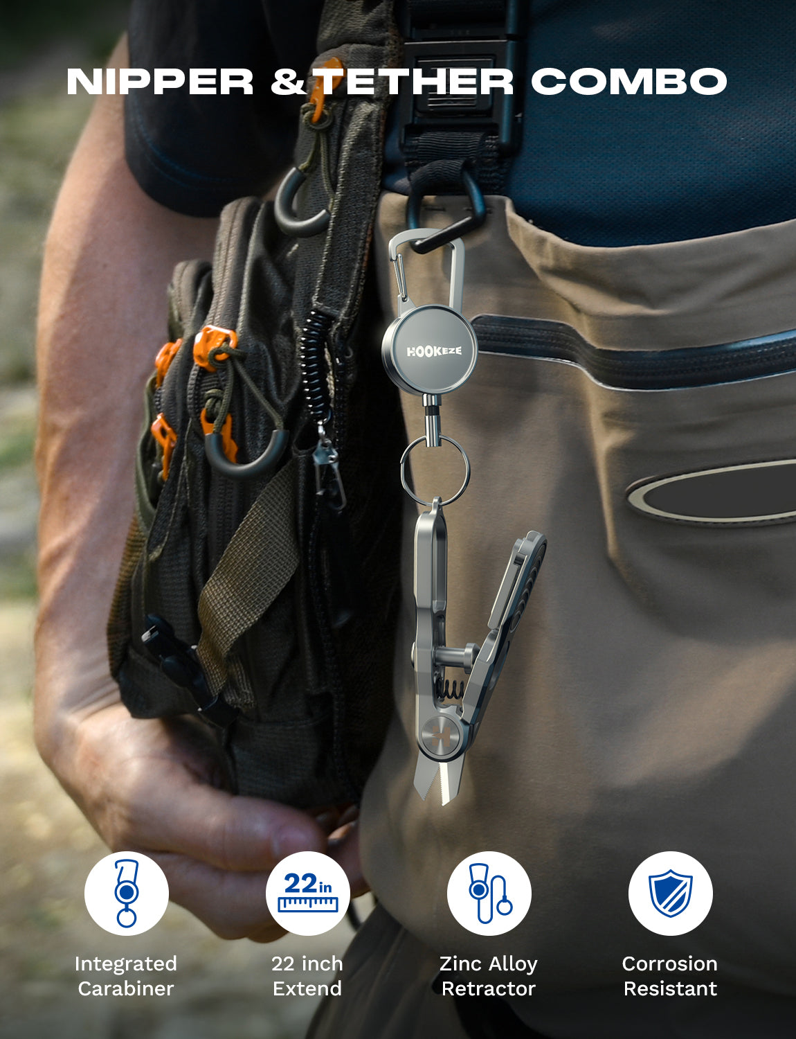 HookEze Fishing Nipper & Retractable Tether Combo